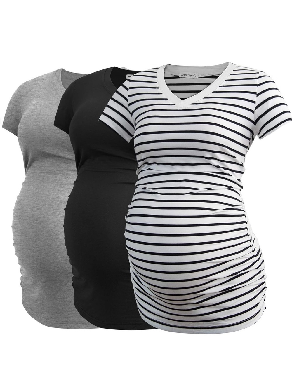 SMALLSHOW Women's Maternity Striped Ruched T-Shirt Bundle